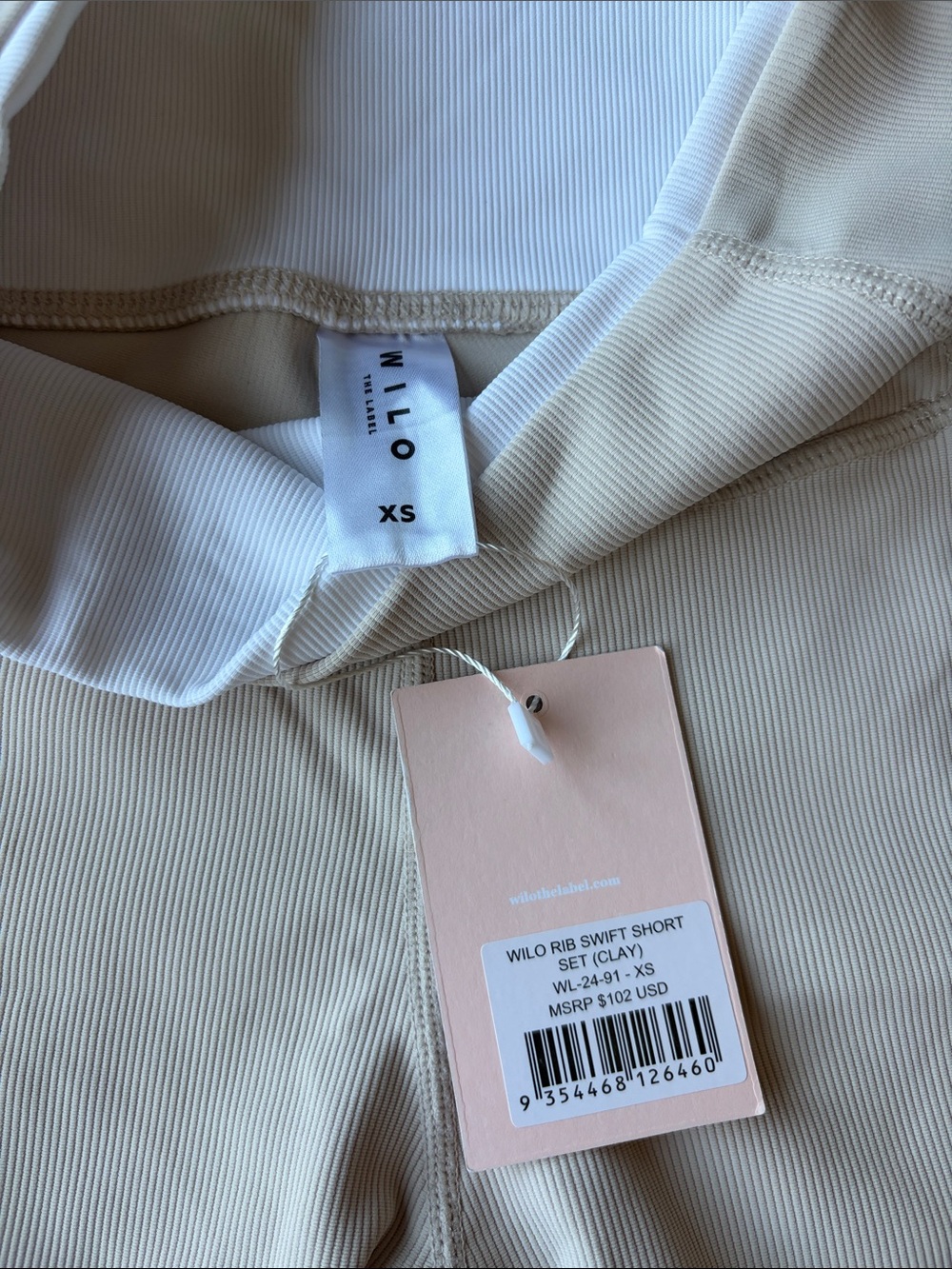 Wilo clay & white Leggings, Bike Shorts & Sports Bra Set-Ribbed - Picture 6 of 11